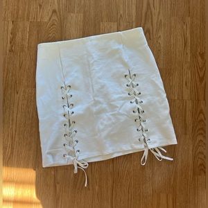 white lace mini skirt